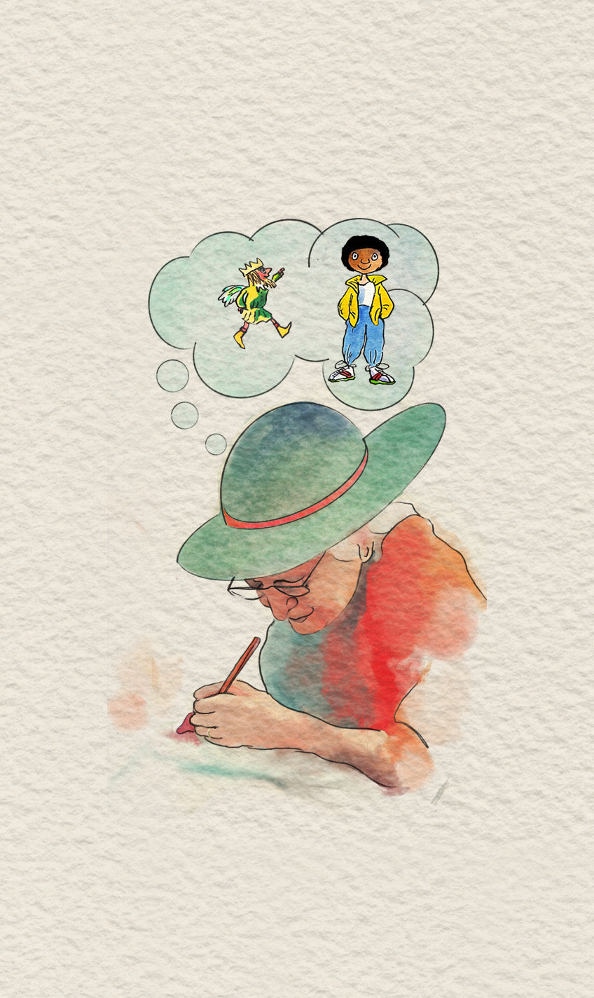 Self portrait of author, Janice Lawrence, at work.